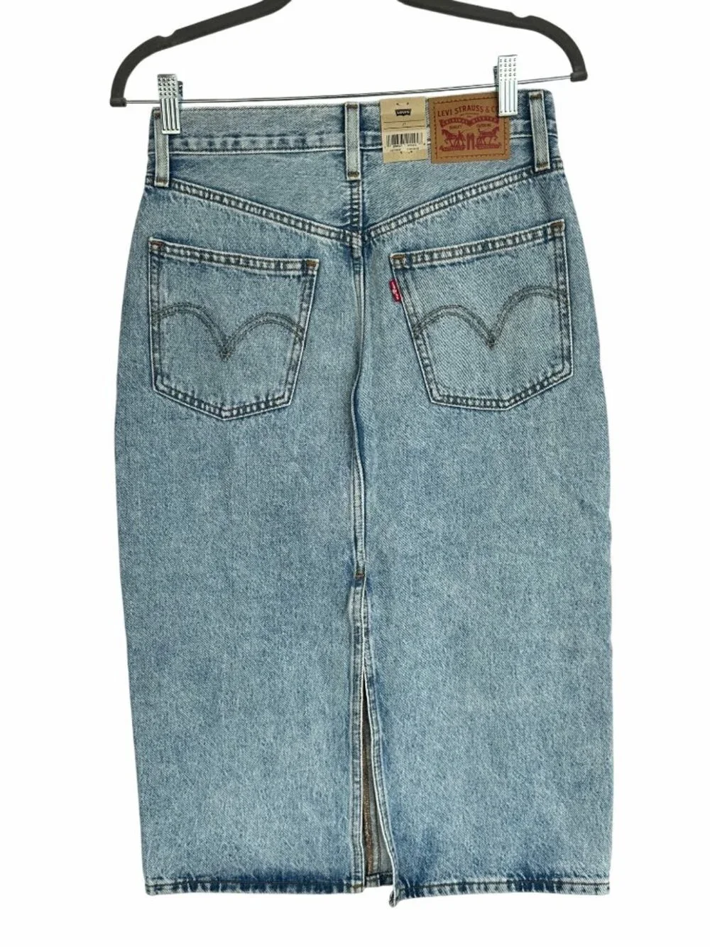 ⭐Levis High-Rise Back Slit Denim Skirt 27 Light Wash Button & Zipper Closure New
